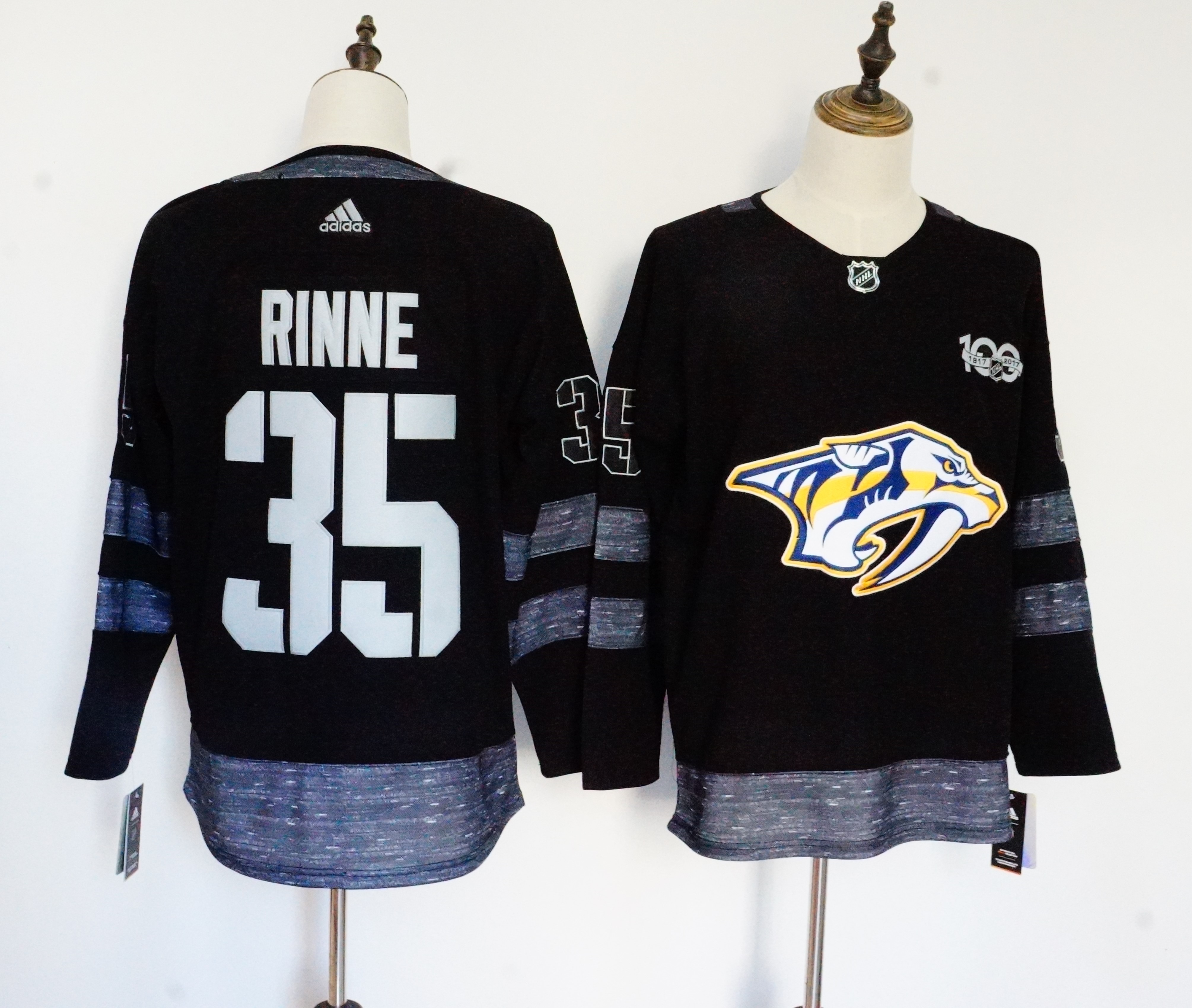 Predators #35 Pekka Rinne Black 1917-2017 100th Anniversary Adidas Jersey