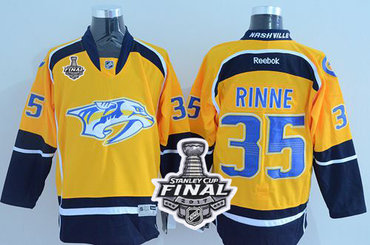 Predators #35 Pekka Rinne Yellow Home 2017 Stanley Cup Final Patch Stitched NHL Jersey