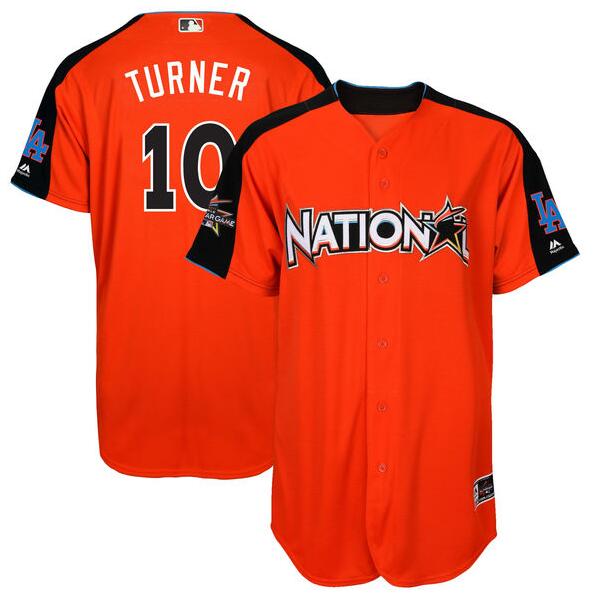 Dodgers #10 Justin Turner Orange 2017 All-Star National League Stitched MLB Jersey