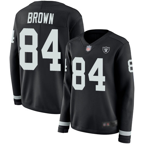Raiders #84 Antonio Brown Black Team Color Women's Stitched Football Limited Therma Long Sleeve Jersey