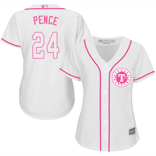 Rangers #24 Hunter Pence White Pink Fashion Women's Stitched Baseball Jersey Rangers #24 Hunter Pence White Pink Fashion Women's Stitched Baseball Jersey