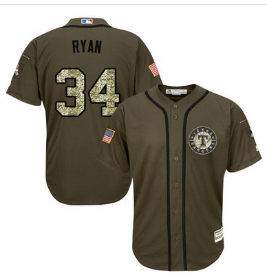Rangers #34 Nolan Ryan Green Salute to Service Stitched MLB Jersey