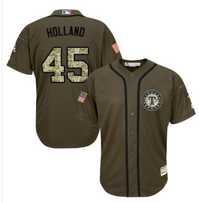 Rangers #45 Derek Holland Green Salute to Service Stitched MLB Jersey