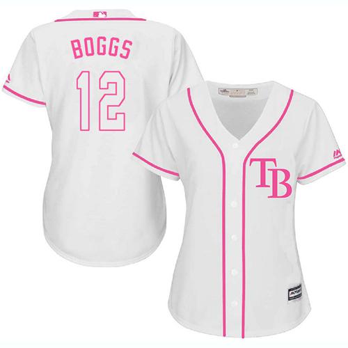 Rays #12 Wade Boggs White Pink Fashion Women's Stitched MLB Jersey