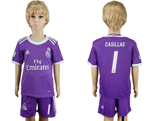 Real Madrid #1 Casillas Away Kid Soccer Club Jersey