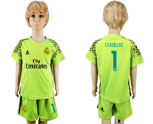 Real Madrid #1 I.Casillas Shiny Green Goalkeeper Kid Soccer Club Jersey Real Madrid #1 I.Casillas Shiny Green Goalkeeper Kid Soccer Club Jersey