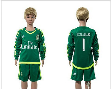 Real Madrid #1 Iker Casillas Green Long Sleeves Kid Soccer Club Jersey Real Madrid #1 Iker Casillas Green Long Sleeves Kid Soccer Club Jersey