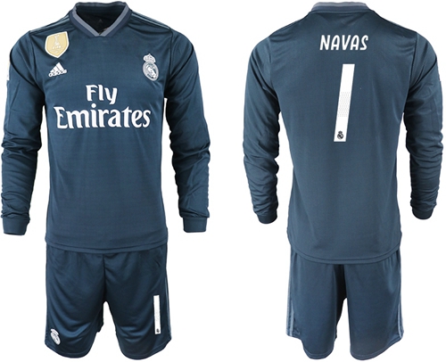 Real Madrid #1 Navas Away Long Sleeves Soccer Club Jersey