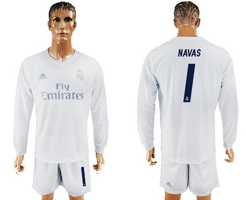 Real Madrid #1 Navas Marine Environmental Protection Home Long Sleeves Soccer Club Jersey