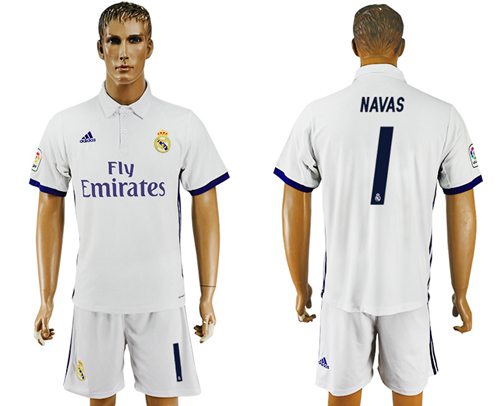 Real Madrid #1 Navas White Home Soccer Club Jersey Real Madrid #1 Navas White Home Soccer Club Jersey