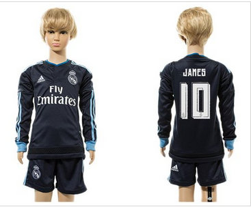 Real Madrid #10 James Navy Blue Long Sleeves Kid Soccer Club Jersey (2) Real Madrid #10 James Navy Blue Long Sleeves Kid Soccer Club Jersey (2)