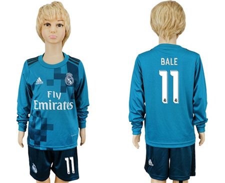 Real Madrid #11 Bale Sec Away Long Sleeves Kid Soccer Club Jersey