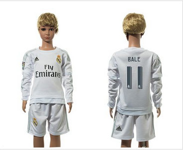 Real Madrid #11 Bale White Home Long Sleeves Kid Soccer Club Jersey Real Madrid #11 Bale White Home Long Sleeves Kid Soccer Club Jersey