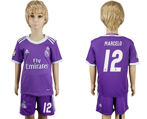 Real Madrid #12 Marcelo Away Kid Soccer Club Jersey