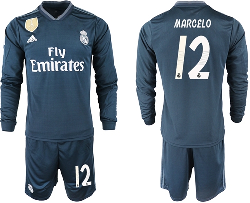 Real Madrid #12 Marcelo Away Long Sleeves Soccer Club Jersey