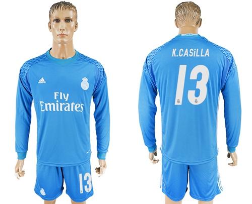 Real Madrid #13 K.Casilla Sky Blue Goalkeeper Long Sleeves Soccer Club Jersey Real Madrid #13 K.Casilla Sky Blue Goalkeeper Long Sleeves Soccer Club Jersey