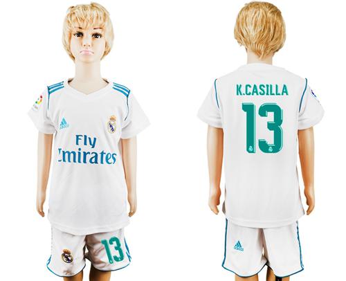 Real Madrid #13 K.Casilla White Home Kid Soccer Club Jersey