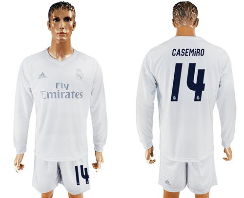 Real Madrid #14 Casemiro Marine Environmental Protection Home Long Sleeves Soccer Club Jersey Real Madrid #14 Casemiro Marine Environmental Protection Home Long Sleeves Soccer Club Jersey