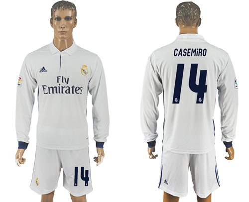 Real Madrid #14 Casemiro White Home Long Sleeves Soccer Club Jersey Real Madrid #14 Casemiro White Home Long Sleeves Soccer Club Jersey