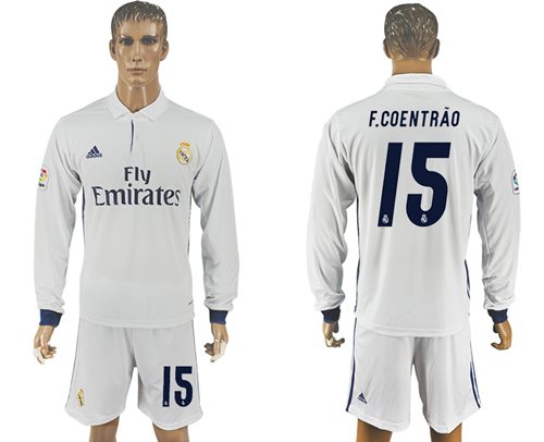 Real Madrid #15 F.Coentrao White Home Long Sleeves Soccer Club Jersey Real Madrid #15 F.Coentrao White Home Long Sleeves Soccer Club Jersey