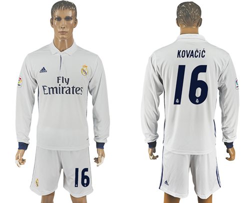 Real Madrid #16 Kovacic White Home Long Sleeves Soccer Club Jersey Real Madrid #16 Kovacic White Home Long Sleeves Soccer Club Jersey