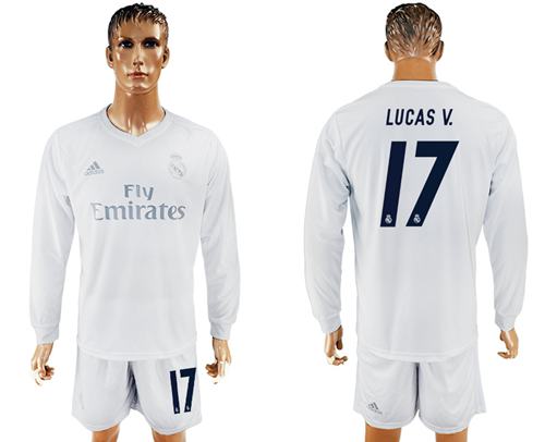 Real Madrid #17 Lucas V. Marine Environmental Protection Home Long Sleeves Soccer Club Jersey Real Madrid #17 Lucas V. Marine Environmental Protection Home Long Sleeves Soccer Club Jersey