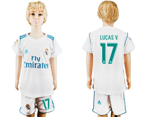 Real Madrid #17 Lucas V. White Home Kid Soccer Club Jersey Real Madrid #17 Lucas V. White Home Kid Soccer Club Jersey