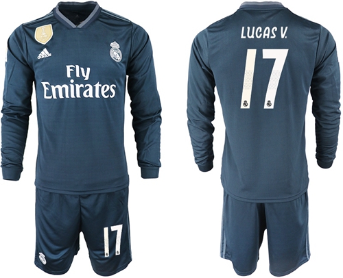 Real Madrid #17 Lucas.V Away Long Sleeves Soccer Club Jersey