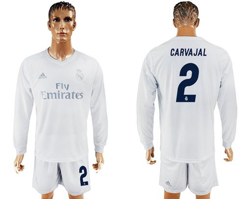 Real Madrid #2 Carvajal Marine Environmental Protection Home Long Sleeves Soccer Club Jersey