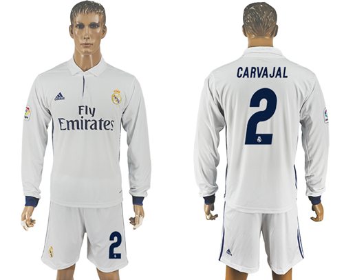 Real Madrid #2 Carvajal White Home Long Sleeves Soccer Club Jersey Real Madrid #2 Carvajal White Home Long Sleeves Soccer Club Jersey