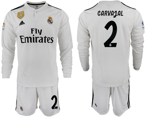 Real Madrid #2 Carvajal White Home Long Sleeves Soccer Club Jersey