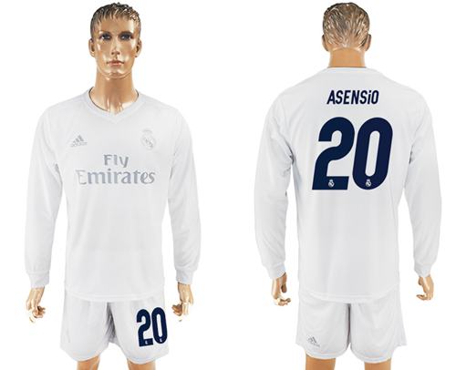 Real Madrid #20 Asensio Marine Environmental Protection Home Long Sleeves Soccer Club Jersey Real Madrid #20 Asensio Marine Environmental Protection Home Long Sleeves Soccer Club Jersey