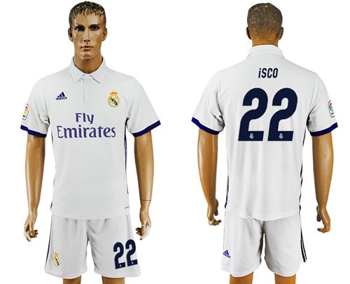Real Madrid #22 Isco White Home Soccer Club Jersey