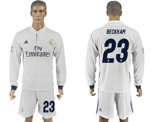 Real Madrid #23 Beckham White Home Long Sleeves Soccer Club Jersey Real Madrid #23 Beckham White Home Long Sleeves Soccer Club Jersey