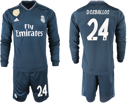 Real Madrid #24 D.Ceballos Away Long Sleeves Soccer Club Jersey