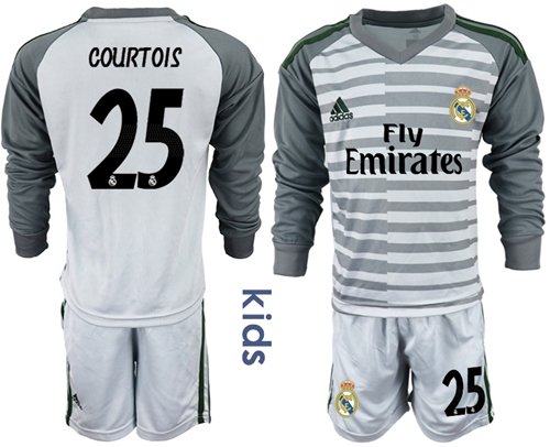 Real Madrid #25 Courtois Grey Goalkeeper Long Sleeves Kid Soccer Club Jersey