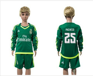 Real Madrid #25 Pacheco Green Long Sleeves Kid Soccer Club Jersey