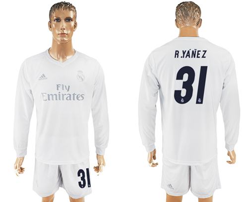 Real Madrid #31 R.Yanez Marine Environmental Protection Home Long Sleeves Soccer Club Jersey Real Madrid #31 R.Yanez Marine Environmental Protection Home Long Sleeves Soccer Club Jersey
