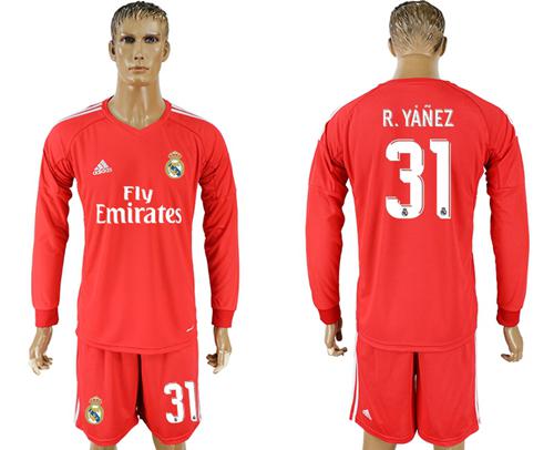 Real Madrid #31 R.Yanez Red Goalkeeper Long Sleeves Soccer Club Jersey Real Madrid #31 R.Yanez Red Goalkeeper Long Sleeves Soccer Club Jersey