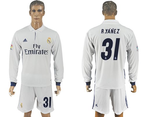 Real Madrid #31 R.Yanez White Home Long Sleeves Soccer Club Jersey Real Madrid #31 R.Yanez White Home Long Sleeves Soccer Club Jersey