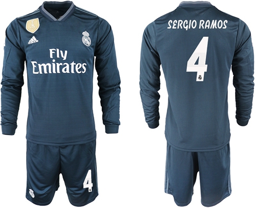 Real Madrid #4 Sergio Ramos Away Long Sleeves Soccer Club Jersey Real Madrid #4 Sergio Ramos Away Long Sleeves Soccer Club Jersey