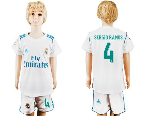 Real Madrid #4 Sergio Ramos White Home Kid Soccer Club Jersey Real Madrid #4 Sergio Ramos White Home Kid Soccer Club Jersey