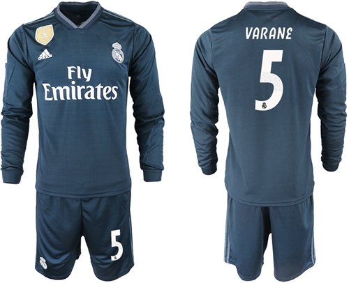Real Madrid #5 Varane Away Long Sleeves Soccer Club Jersey