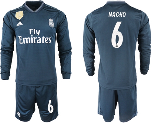 Real Madrid #6 Nacho Away Long Sleeves Soccer Club Jersey