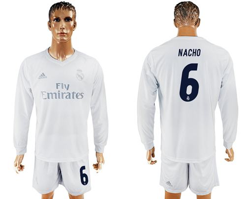 Real Madrid #6 Nacho Marine Environmental Protection Home Long Sleeves Soccer Club Jersey Real Madrid #6 Nacho Marine Environmental Protection Home Long Sleeves Soccer Club Jersey