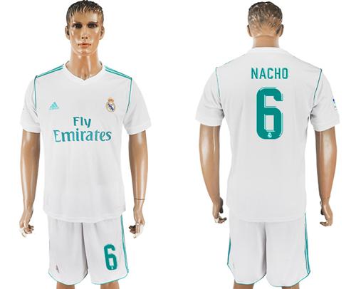 Real Madrid #6 Nacho White Home Soccer Club Jersey
