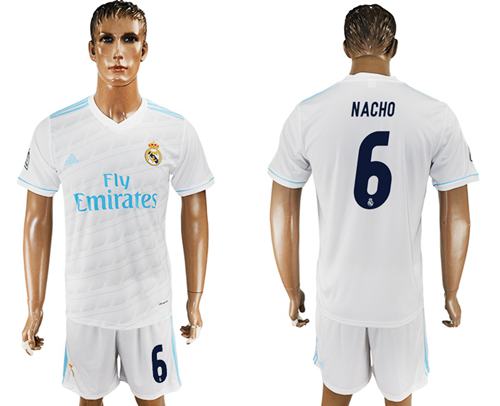 Real Madrid #6 Nacho White Home Soccer Club Jersey