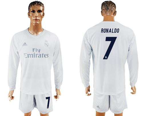 Real Madrid #7 Ronaldo Marine Environmental Protection Home Long Sleeves Soccer Club Jersey Real Madrid #7 Ronaldo Marine Environmental Protection Home Long Sleeves Soccer Club Jersey