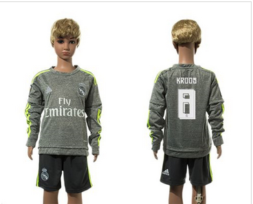 Real Madrid #8 Kroos Grey Long Sleeves Kid Soccer Club Jersey