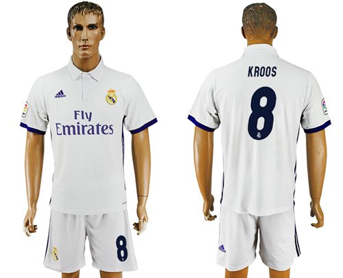 Real Madrid #8 Kroos White Home Soccer Club Jersey